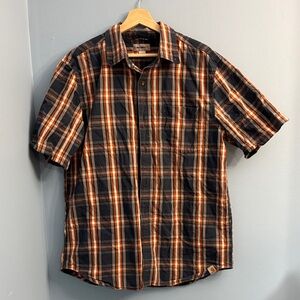Carhartt Men's Black and Orange Plaid Button Down Shirt